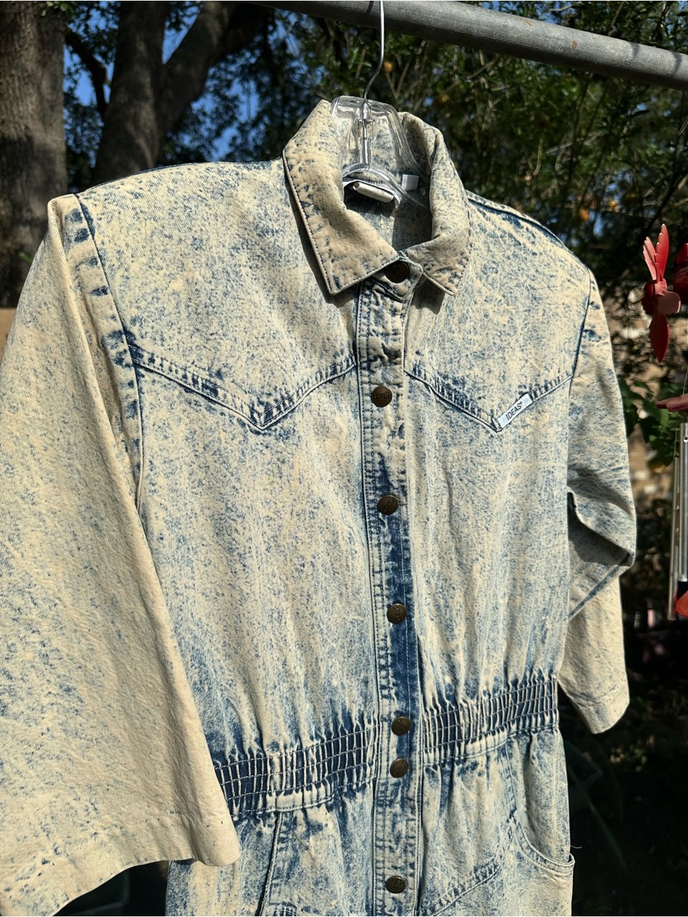 VTG 80s IDEAS Acid Wash Denim Jumpsuit Boiler Suit Elastic Waist Small